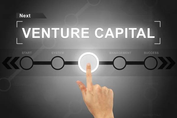 Hand clicking venture capital button on a screen interface — Stock Photo, Image