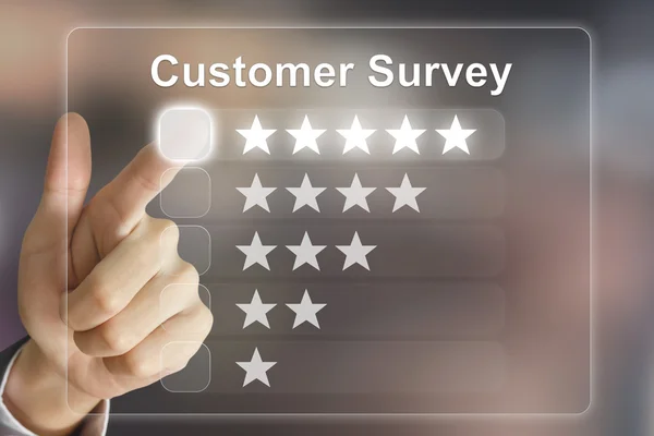 Müşteri anketi sanal ekranda itme iş el — Stok fotoğraf