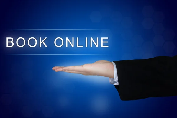 Book online button on blue background — Stock Photo, Image