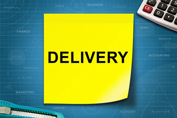 Delivery word on yellow note — Stock Photo, Image
