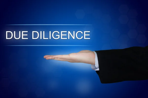 Buton due diligence pe fundal albastru — Fotografie, imagine de stoc