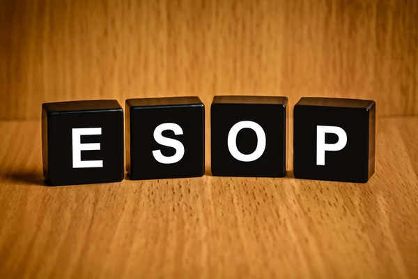 Palabra del programa de opción de acciones ESOP o empleado en bloque negro —  Fotos de Stock