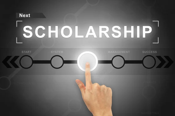 Hand clicking scholarship button on a screen interface — Stock Photo, Image