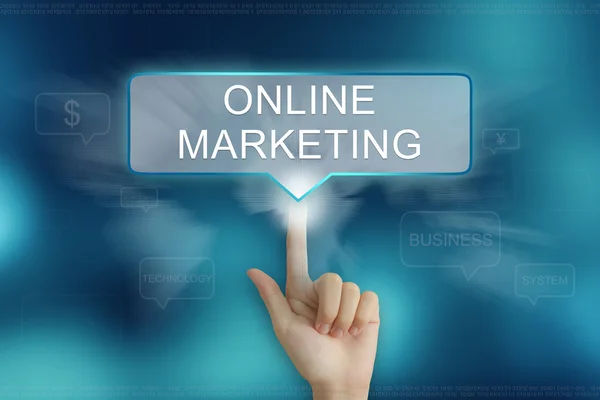 Hand clicking on online marketing button — Stock Photo, Image