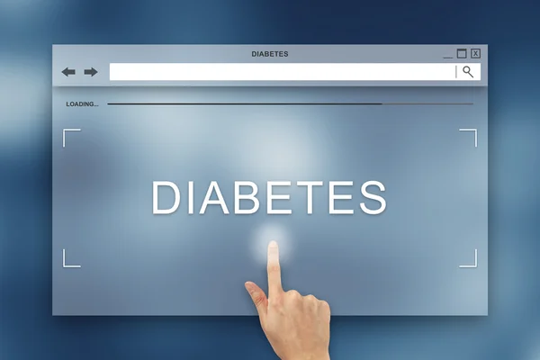 Premere a mano sul pulsante del diabete sul sito web — Foto Stock