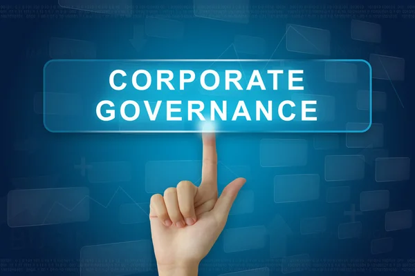 Pressione a mão sobre governança corporativa ou botão CG na tela sensível ao toque — Fotografia de Stock