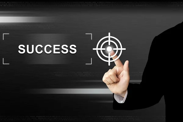 Business hand pushing success button on touch screen — Stock Photo, Image