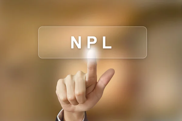 Business hand att klicka Npl eller icke presterande lån knappen — Stockfoto