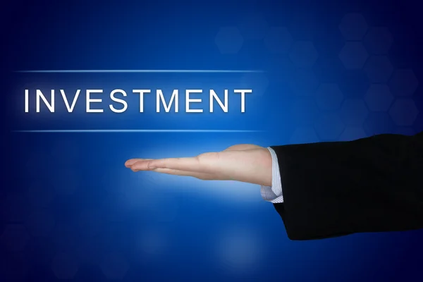 Przycisk inwestycji na niebieskim tle — Zdjęcie stockowe