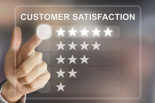 Business hand pushing customer satisfaction on virtual screen — Stock Photo, Image