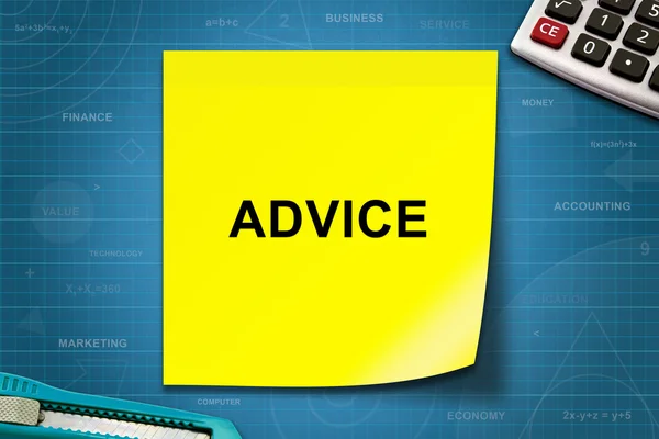 Advies woord op gele nota — Stockfoto