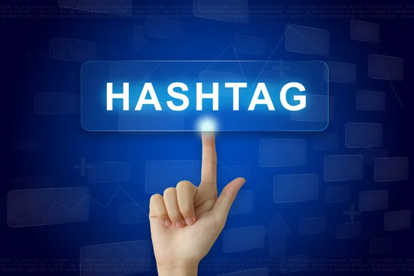 Premere a mano sul pulsante hashtag sul touch screen — Foto Stock