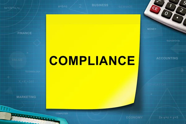 Compliance word on yellow note — Stock Photo, Image