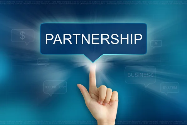 Hand clicking on partnership button — Stock Photo, Image