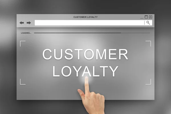 Dłoni naciśnij przycisk lojalności klienta na stronie internetowej — Zdjęcie stockowe