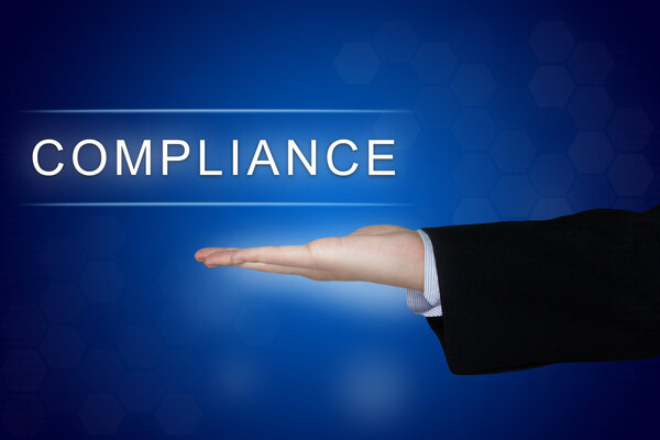 compliance button on blue background