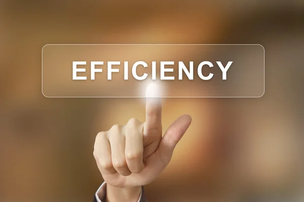 Hand van de zakelijke efficiëntie op onscherpe achtergrond knop te klikken — Stockfoto