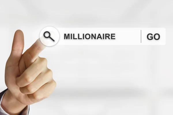 Business hand clicking millionaire button on search toolbar — Stock Photo, Image