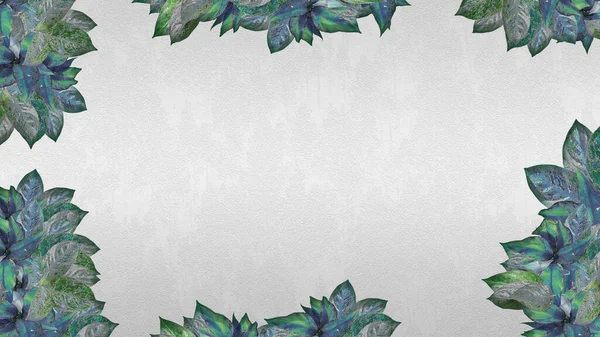 Tekst Leaf Framie Grey Background — Zdjęcie stockowe