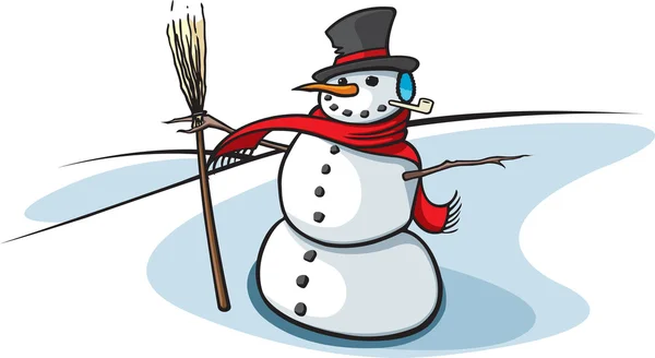 Snowman with broom — Stock Vector