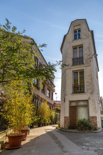 Paris, France - April 15, 2015: the Villa de le ermitage at the 20th arrondissement of Paris