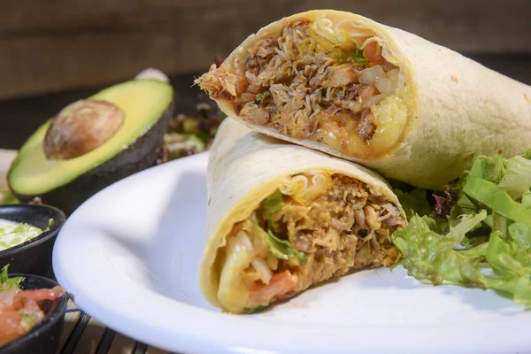 Burritos Wraps Beef Vegetables Black Background Beef Burrito Mexican Food — Stock Photo, Image