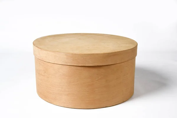 Okrągłe Drewniane Pudełko Makieta Opakowaniowa Izolowana Białym Tle — Zdjęcie stockowe
