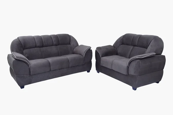 ソファ 白い背景に隔離された長い柔らかい快適な黒い椅子 — ストック写真