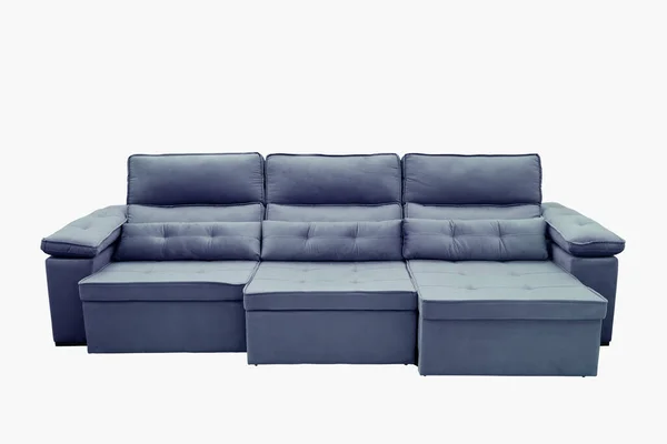 Sofa Langer Weicher Und Bequemer Grauer Stuhl Isoliert Auf Weißem — Stockfoto