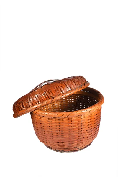 Beautiful Handmade Reed Wicker Basket Isolated White Background — Stock Photo, Image