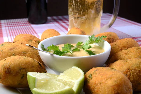 Fried Dumpling Cod Dumpling Fish Meat Local Focu — Stock Photo, Image