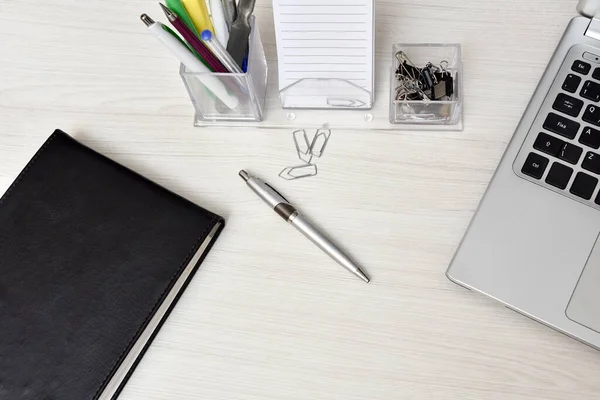 Agenda Met Niet Boeken Bureau Spullen Tafel — Stockfoto