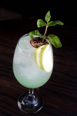 ferahlatıcı alkollü içecek, cozumel, mojito tekila, cin, soda, limon ve naneli siyah arka planda izole edilmiş