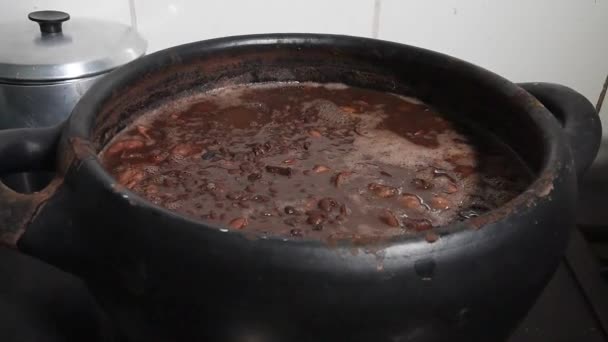 Typisk Brasiliansk Matfeijoada Gjord Bönor Fläsk Bacon Korv Med Kål — Stockvideo
