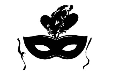 Bir karnaval kostümü için şeffaf beyaz arka planda saydam bir Brezilya kutlamasını temsil eden bir maske ve flamalar..