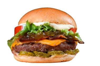 Biftekli sandviç, Brioche ekmekli salata, yumurta ve domuz pastırmalı sokak yemekleri fast food tadı.