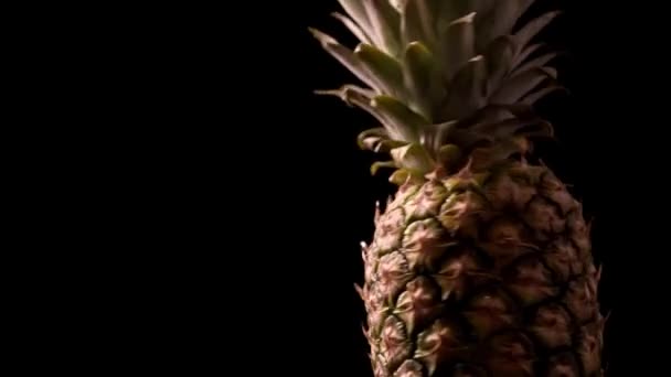 Frutas exóticas frescas. Girar Filmagem de vídeo de um abacaxi no fundo preto. — Vídeo de Stock