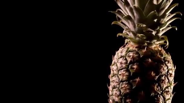 Frische exotische Früchte. Ananas auf schwarzem Hintergrund. — Stockvideo