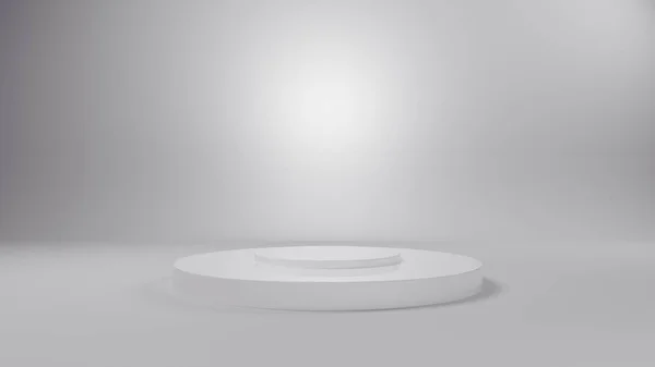 3D bílé pódium pro balení prezentace. Produktový displej s barevnými plastovými texturami. Přírodní podstavec krásy na bílém. 3D ilustrace — Stock fotografie