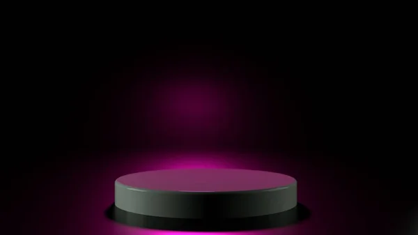 Soporte de representación 3D podio sobre fondo negro con luz de fondo rosa — Foto de Stock