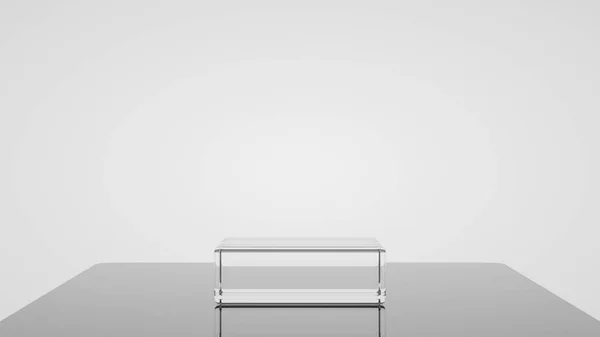 3D glasaktigt podium för förpackningspresentation. Produktdisplay med vit plast texturer och vit bakgrund. 3D-illustration — Stockfoto