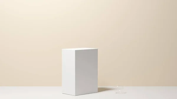 3D-vitt podium för förpackningspresentation. Produktdisplay med vit plast och papper texturer. 3D-illustration — Stockfoto