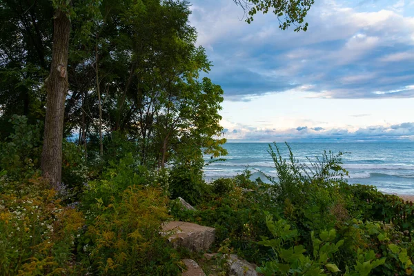 Fyrstrand Vid Stranden Sjön Michigan Vid Solnedgången Evanston Illinois Usa — Stockfoto