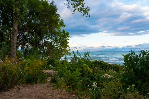 Fyrstrand Vid Stranden Sjön Michigan Vid Solnedgången Evanston Illinois Usa — Stockfoto