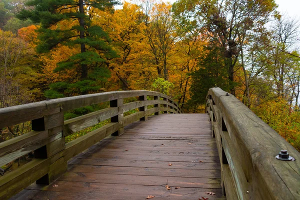 Puente Madera Una Mañana Nublada Otoño Starved Rock State Park — Foto de Stock