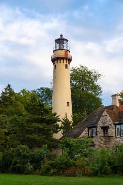 Öğleden sonra ışığında deniz feneri. Evanston, Illinois, ABD