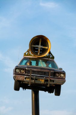 Joliet, Illinois / United States - September 23rd, 2020:  The Blues Brother's replica car on Historic Route 66.