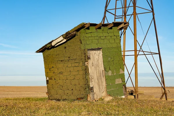 Restos Moinho Vento Velho Casa Bem Campo Aberto Midwest Condado — Fotografia de Stock