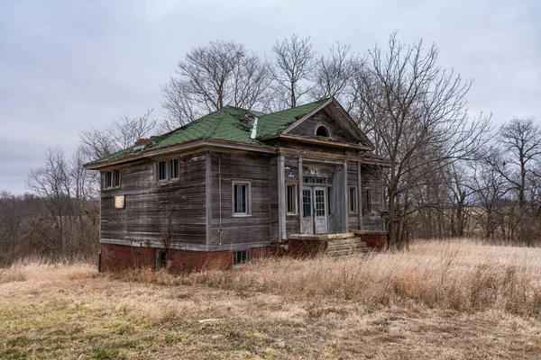 Velha Escola Abandonada Midwest Num Dia Inverno Agitado Condado Dewitt — Fotografia de Stock