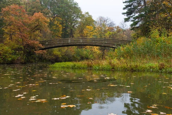 Wooden Bridge Starved Rock State Park Cloudy Autumn Morning — Stock Photo, Image